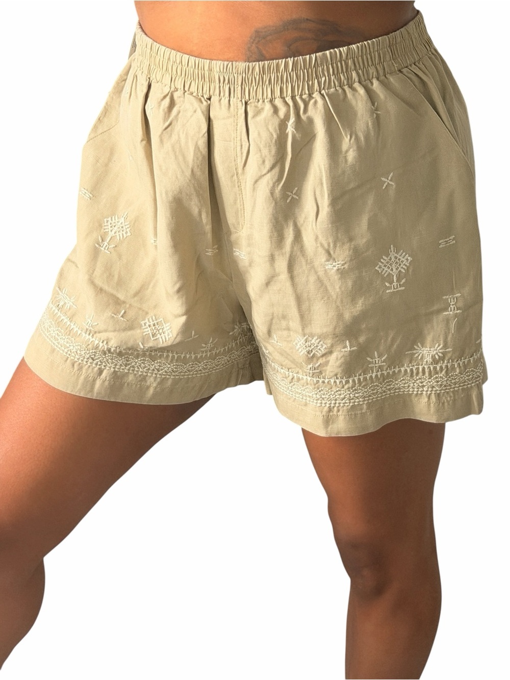 Joie NWT Linen Blend Embroidered Shorts Khaki L